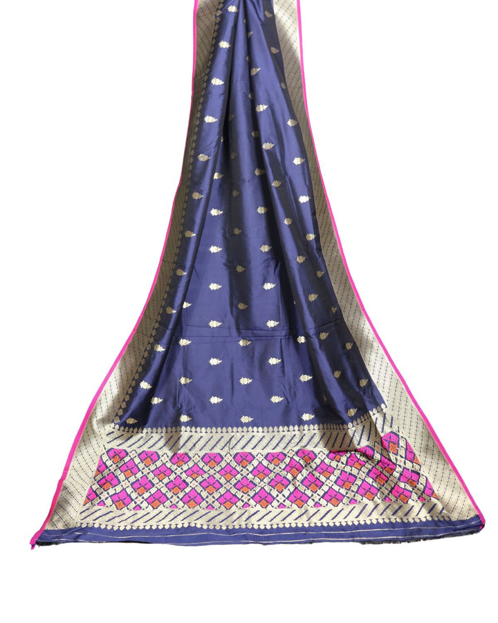 Navy blue color banarasi silk saree with golden zari weaving work