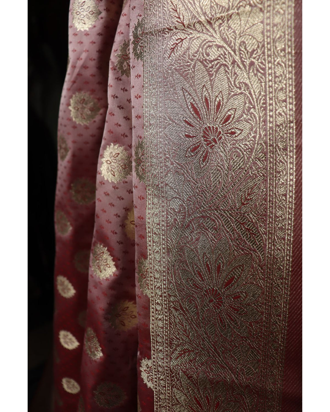 Peach kanjivaram soft satin silk saree with weaving butta work & rich pallu