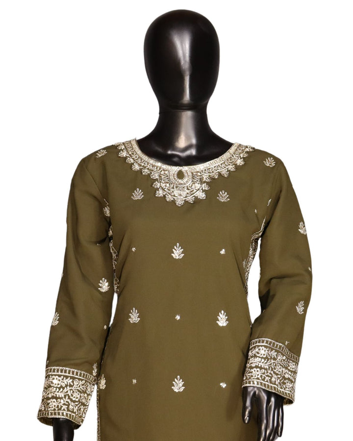 Olive Green Heavy Georgette With Heavy Embroidery Sequence Worked Salwar Suit