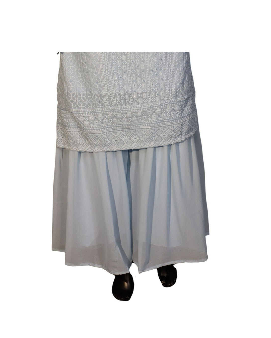 Baby Blue Faux georgette Schiffli Worked Sharara Suit