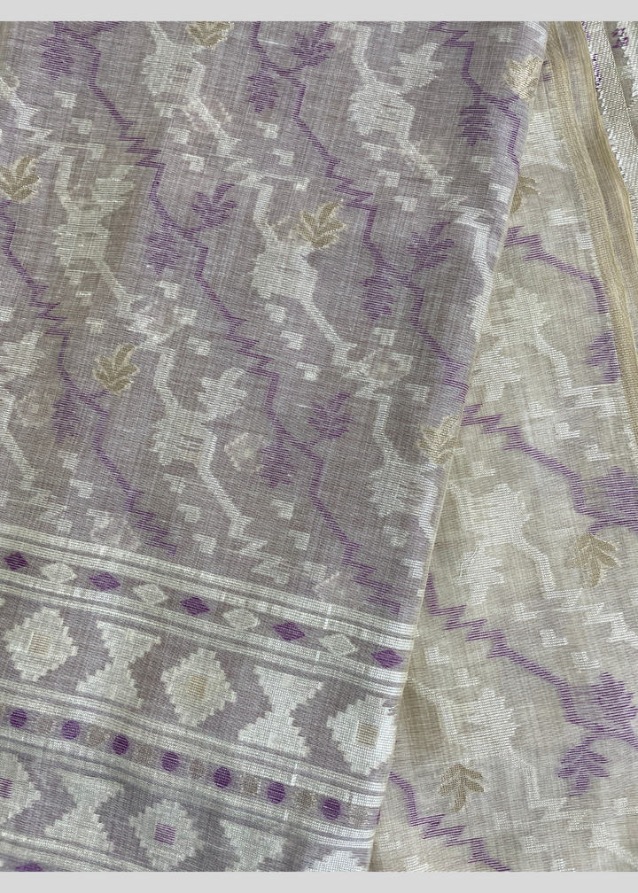Cream soft muga cotton saree with jamdani weaving work [ SKU: S102652 ]