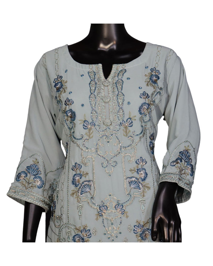 Light Blue Faux Georgette Embroidery Worked Pakistani Salwar Suit