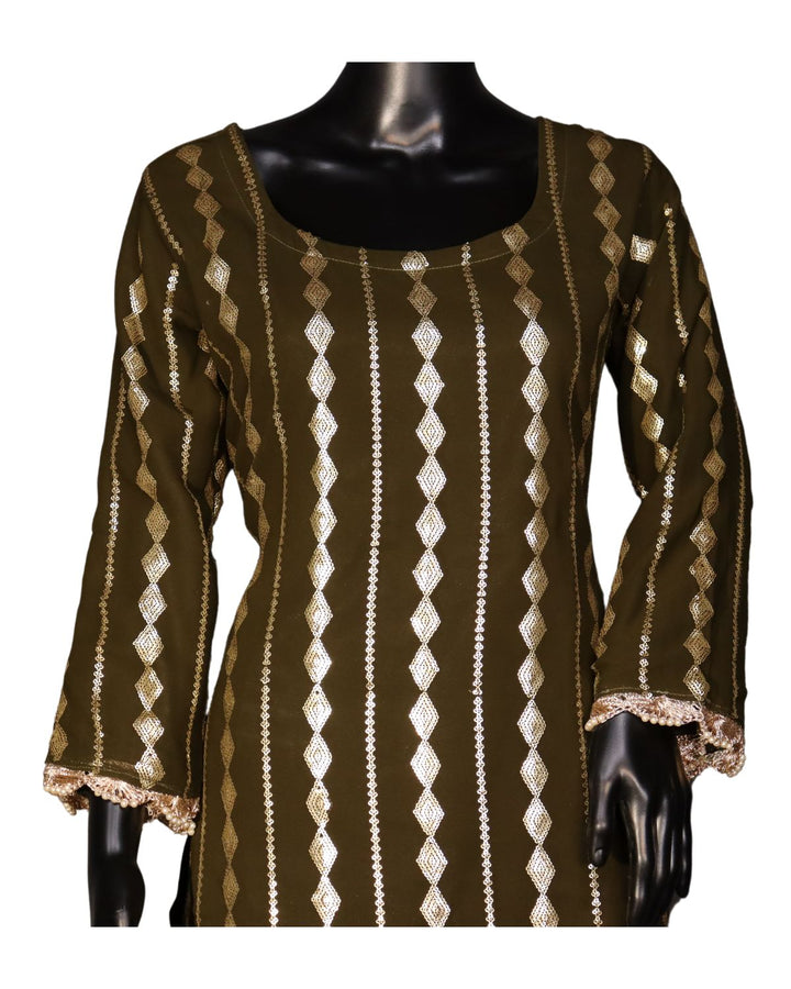 Olive Green Georgette Embroidery Worked Pakistani Salwar Suit