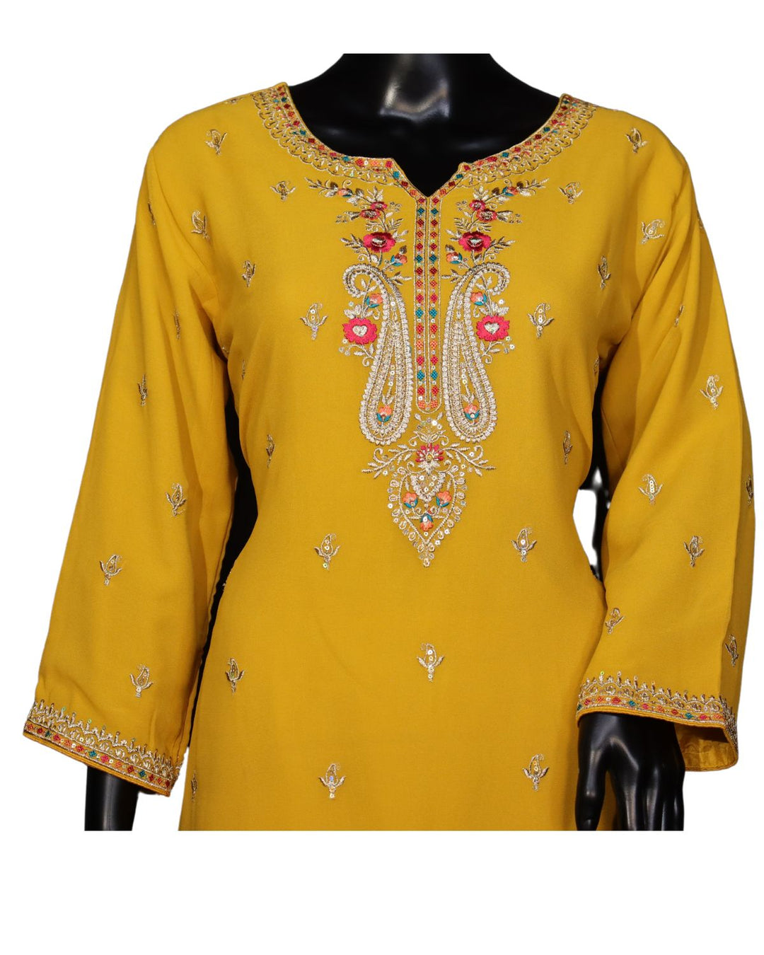 Mustard Real Georgette Exclusive Embroidery Worked Salwar Suit