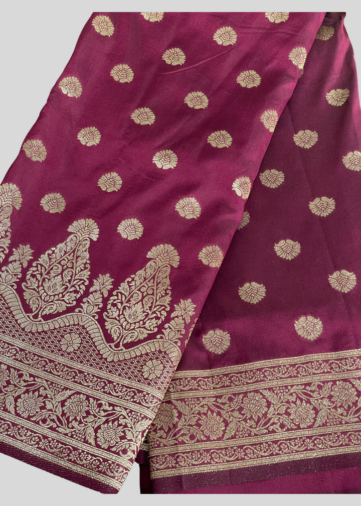 Magenta banarasi lichi silk saree with zari weaving work [SKU:S100702]