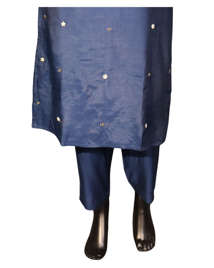 Navy Blue Muslin Embroidery Worked Salwar Suit