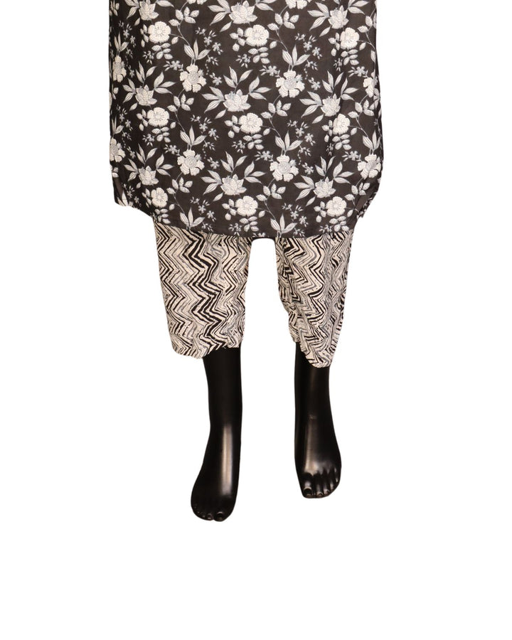Black & White Pure Cotton Printed Regular Wear Salwar Suit