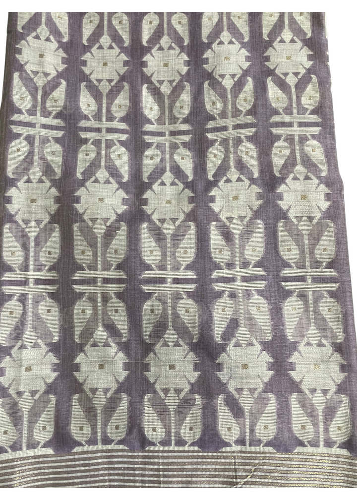 Lavender soft muga cotton saree with jamdani weaving work [SKU:S101952]