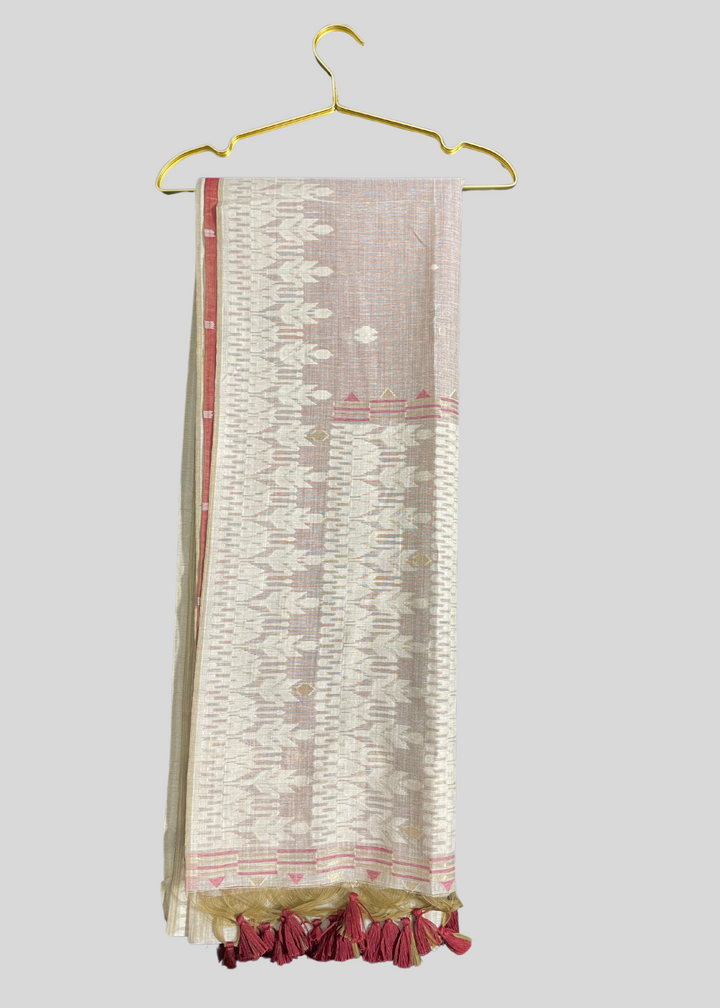 Cream soft muga cotton saree with jamdani weaving work [ SKU: S103052 ]