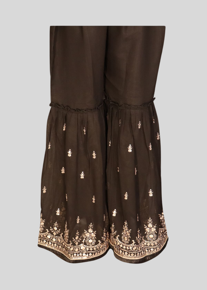 Black Georgette Embroidery Worked Gharara Suit