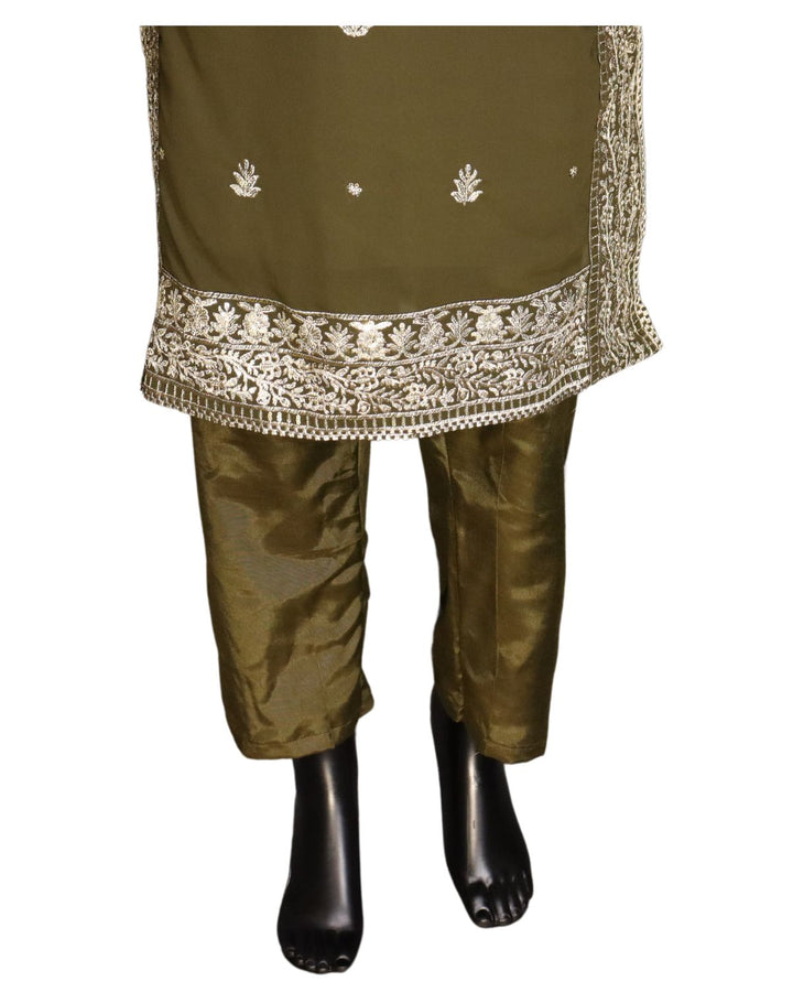 Olive Green Heavy Georgette With Heavy Embroidery Sequence Worked Salwar Suit