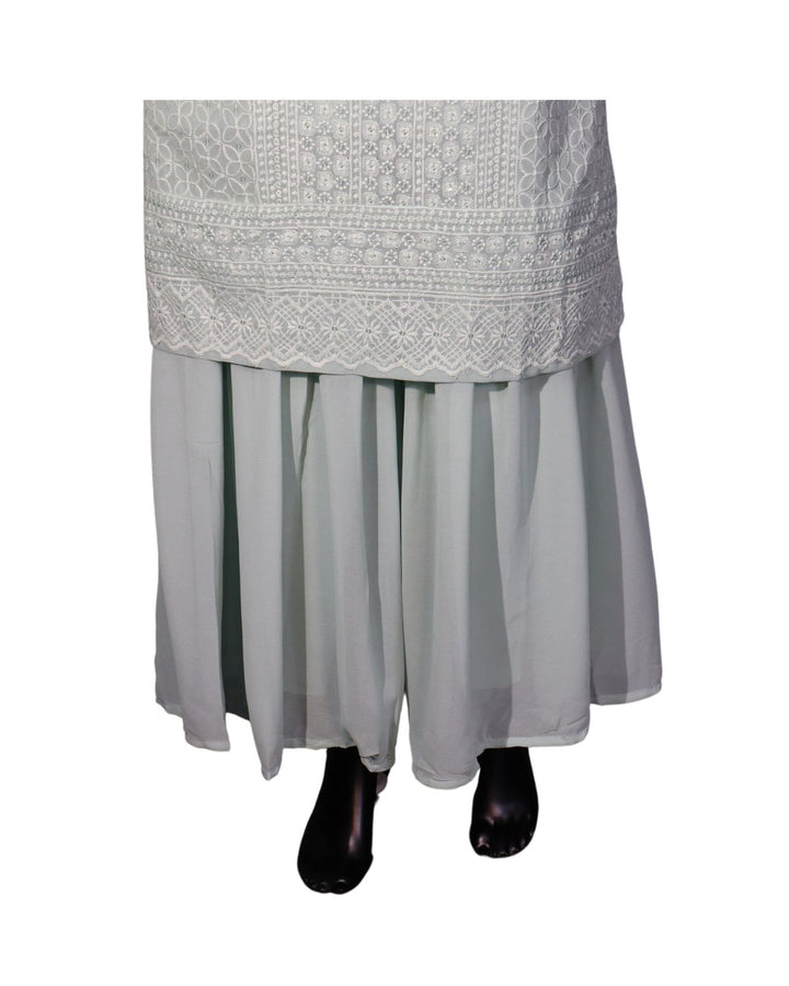 Baby Blue Faux georgette Schiffli Worked Sharara Suit