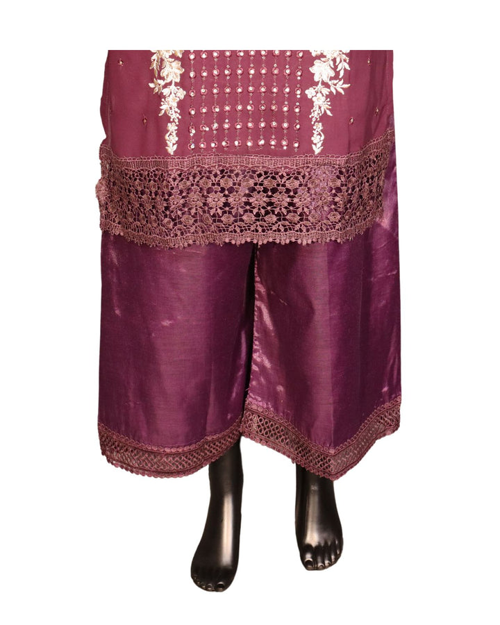 Wine Faux Georgette Exclusive Embroidery & Sequence Worked Pakistani Salwar Suit