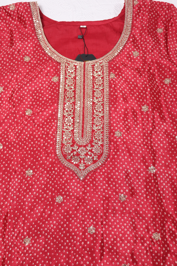 PRINTED CHINON WITH EMBROIDERY WORK RED [SKU:D100603]
