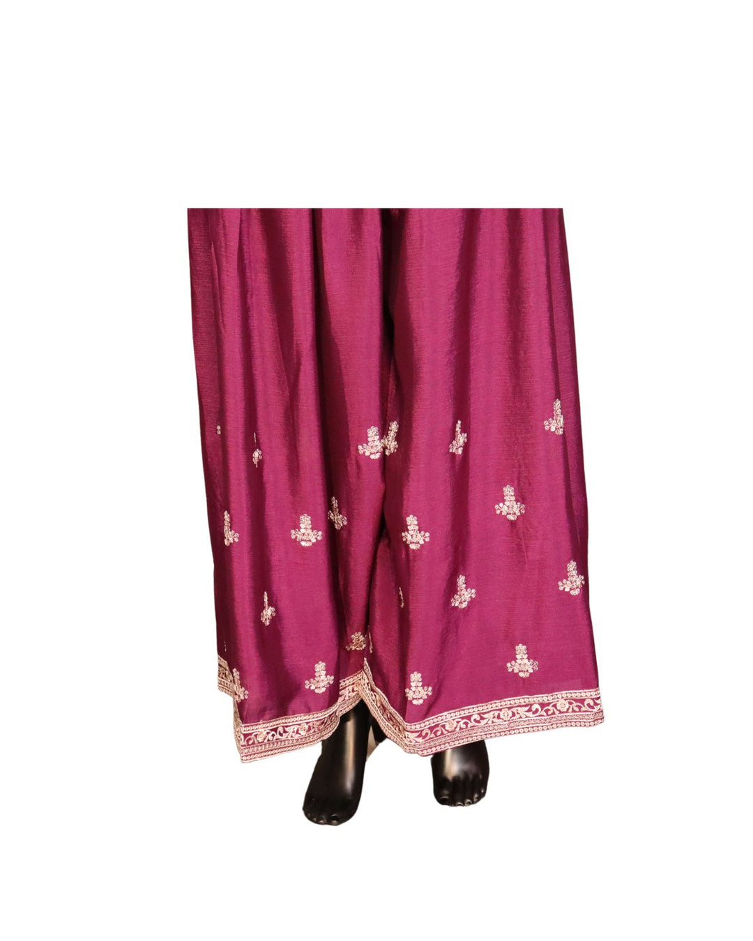 Purple Chinnon Silk Embroidery Worked Sharara Suit