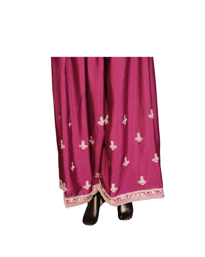 Purple Chinnon Silk Embroidery Worked Sharara Suit