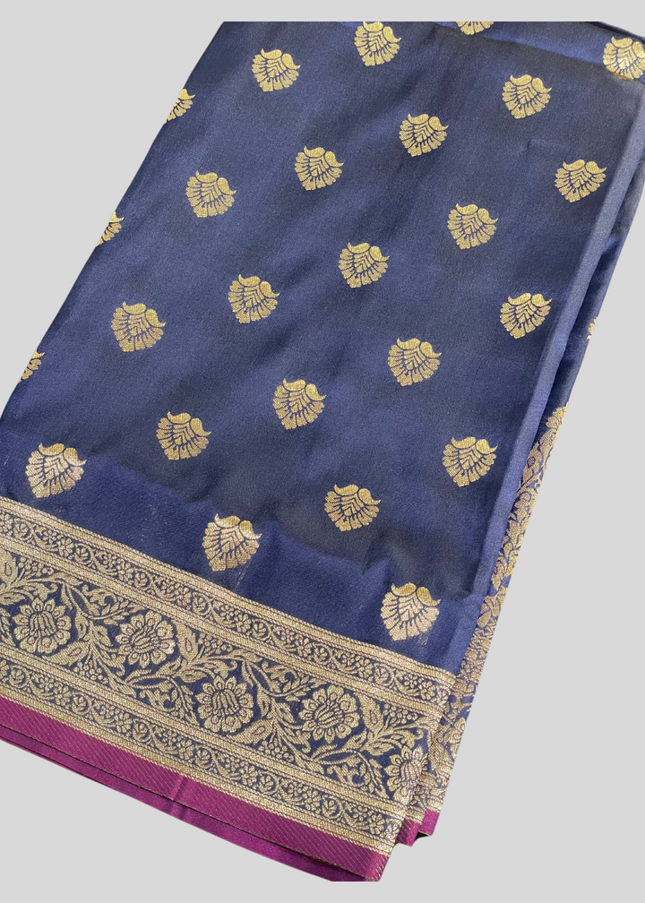 Navu blue banarasi lichi silk saree with zari weaving work [SKU:S100802]