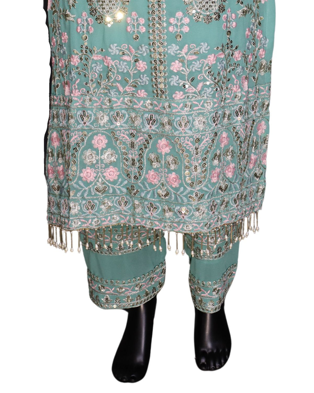 Pastel Blue Heavy Faux Georgette Embroidery Worked Salwar Suit