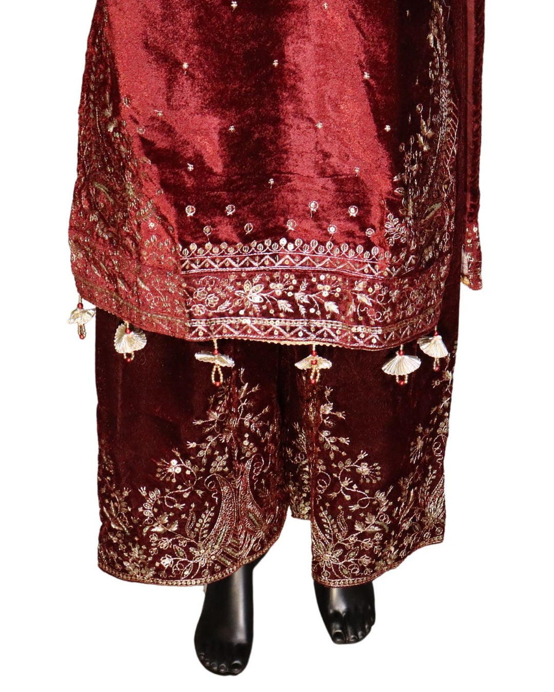 Maroon Heavy Pure Viscose Velvet With Embroidery Worked Salwar Suits