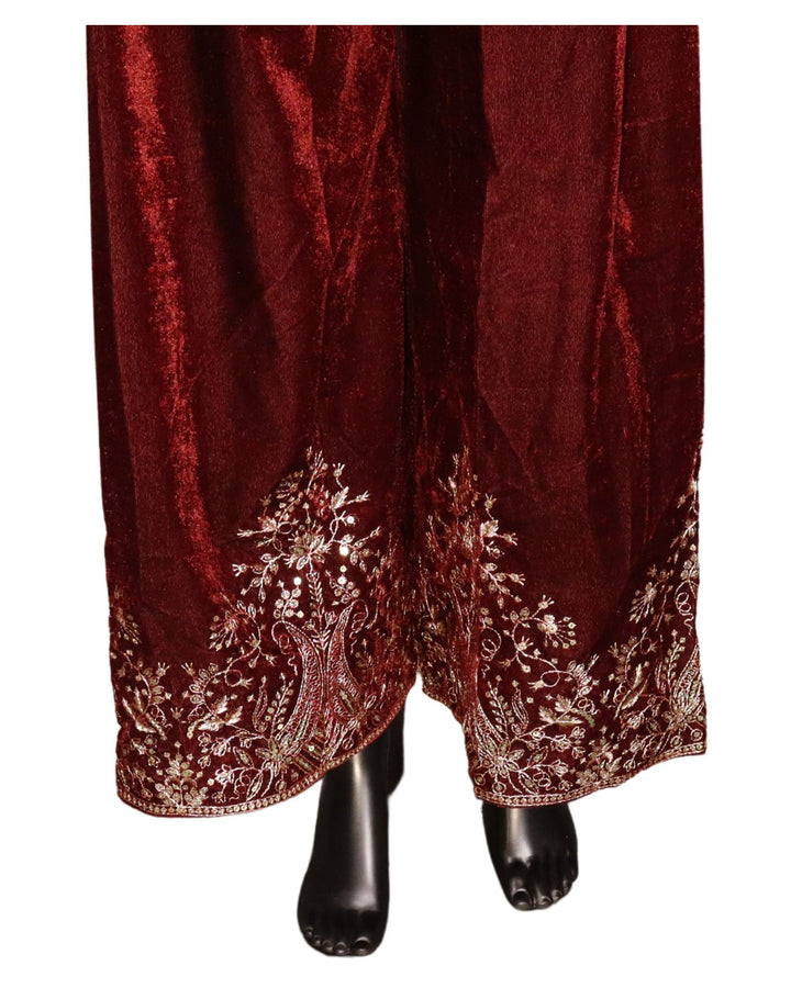 Maroon Heavy Pure Viscose Velvet With Embroidery Worked Salwar Suits