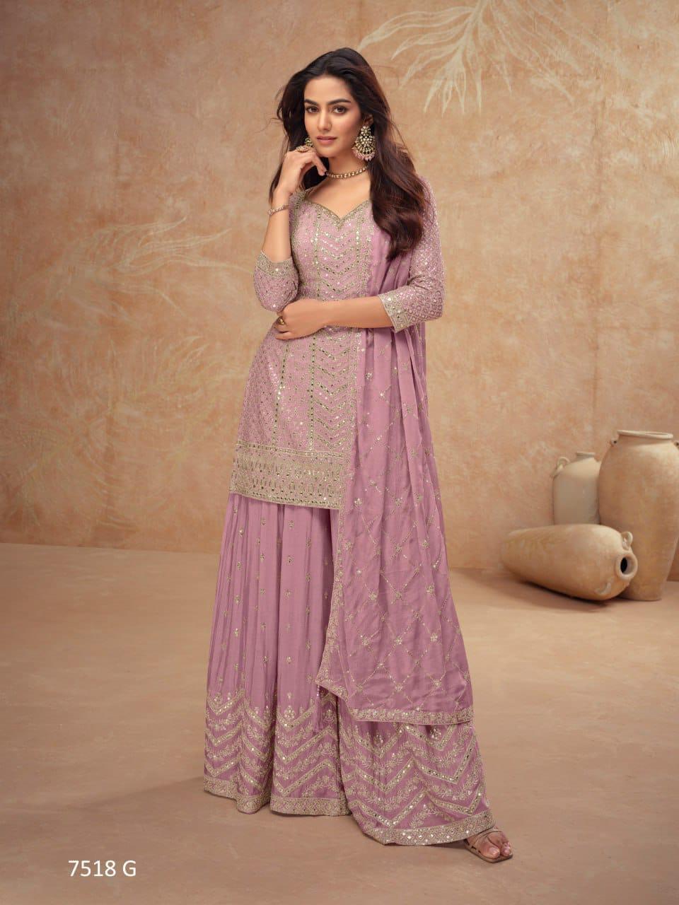 Light Purple Heavy Chinon Fabric With Sequence Work[SKU D105743]
