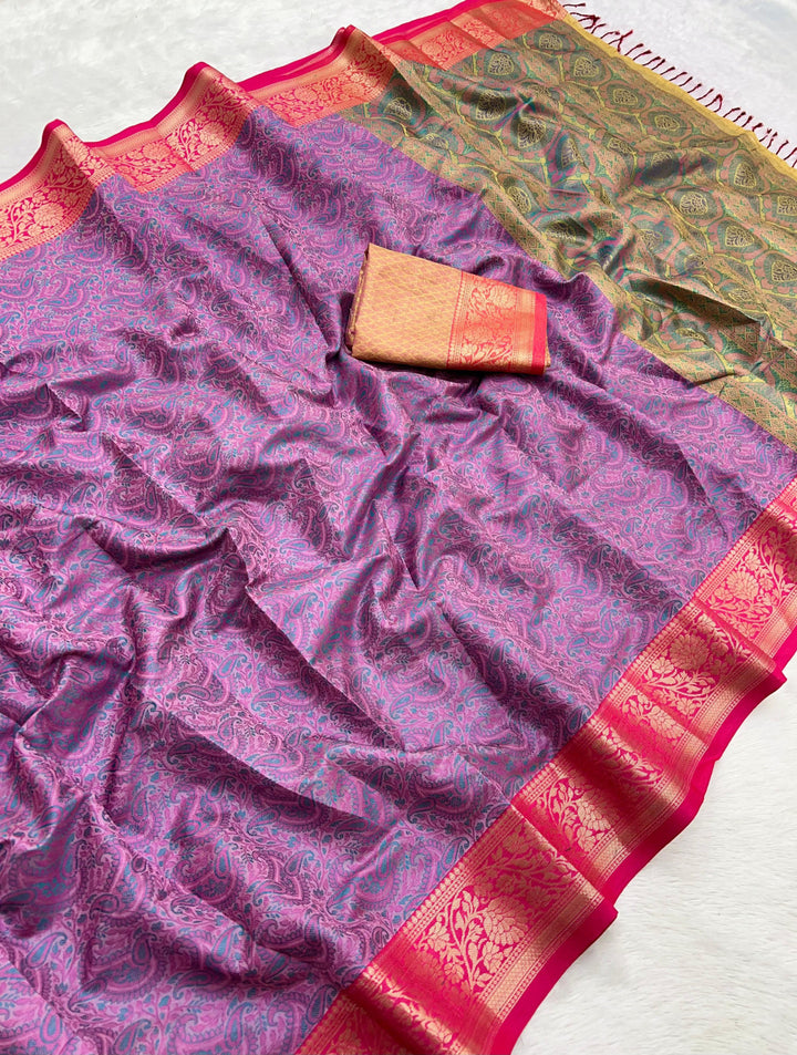 Lavender banarasi silk saree with zari weaving work [SKUS100622]