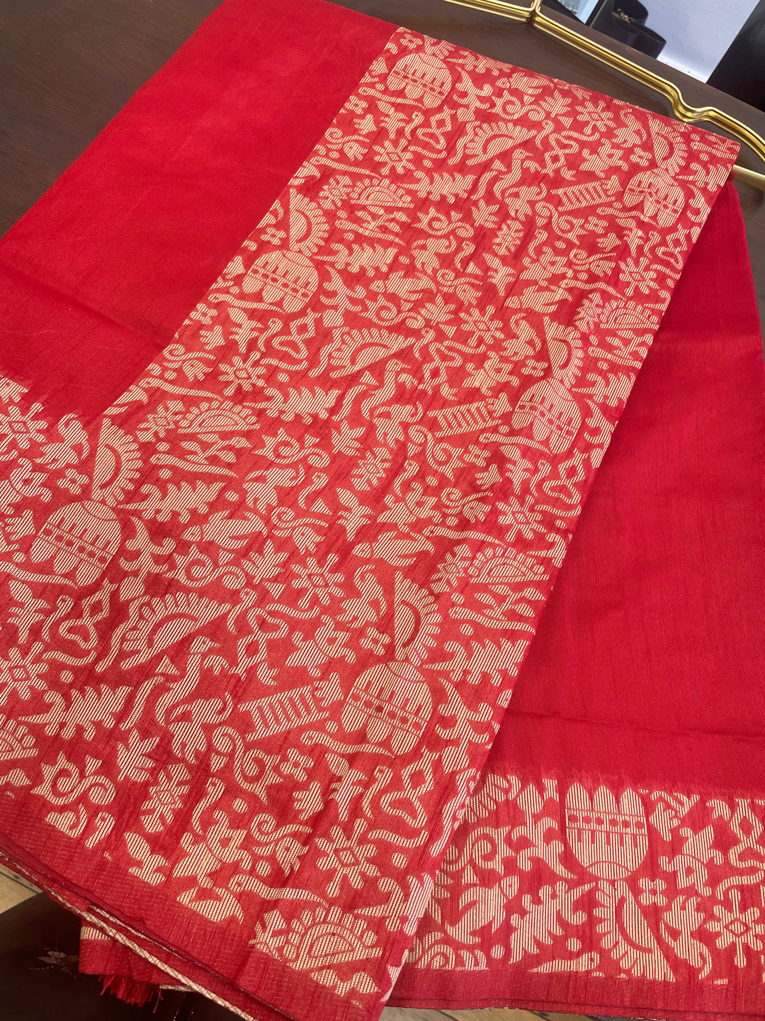 # Red Pure Cotton Printed Saree [SKU: SO104411]
