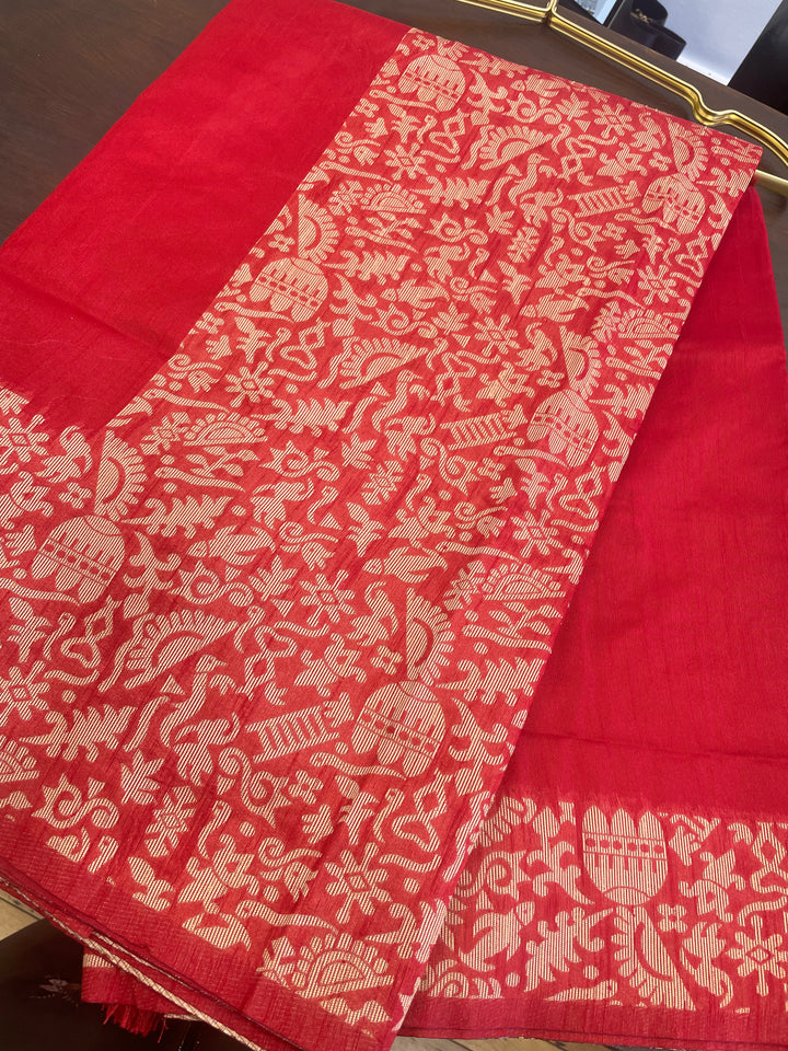 # Red Pure Cotton Printed Saree [SKU: SO104411]