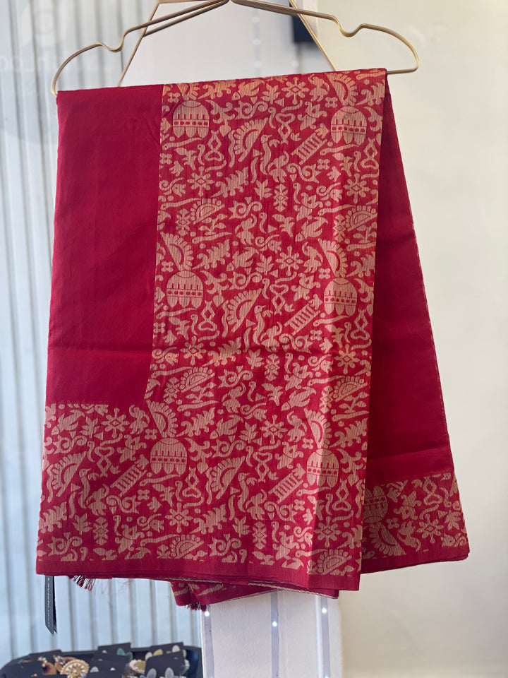 # Red Pure Cotton Printed Saree [SKU: SO104411]