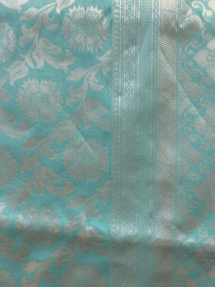 # Sky Blue Pure Lichi Silk Saree [SKU: SO104916]