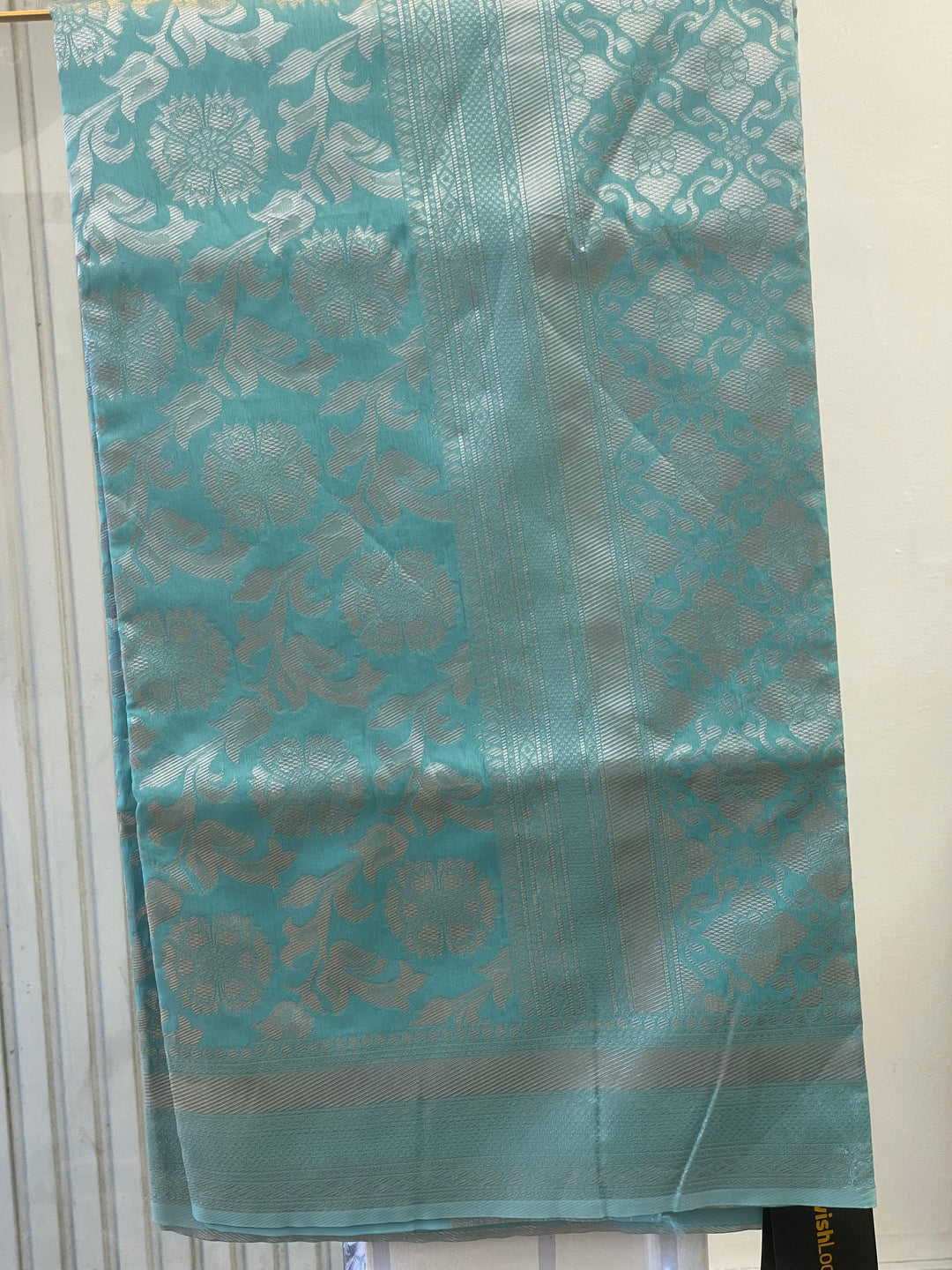 # Sky Blue Pure Lichi Silk Saree [SKU: SO104916]