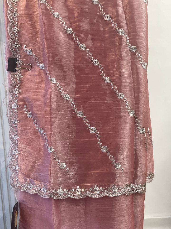 # Pink Jimmy Cho0 Embroidery Worked Saree [SKU: SO209904]