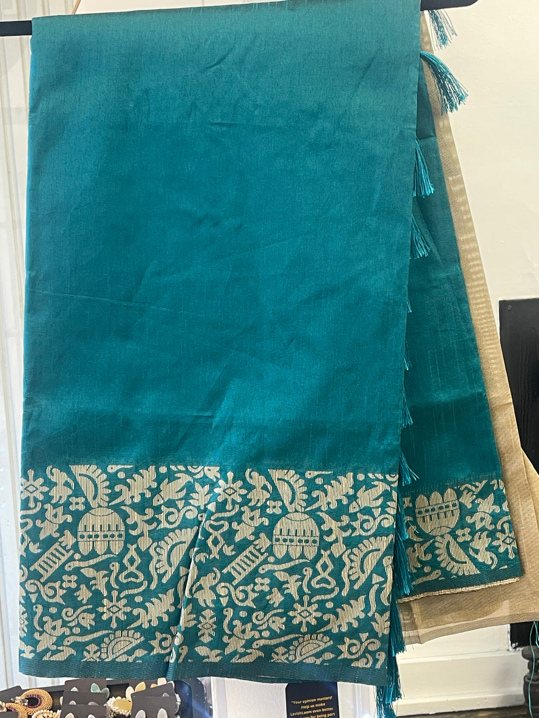 # Teal Blue Banglori Handloom Raw Silk Saree [SKU: SO104310]