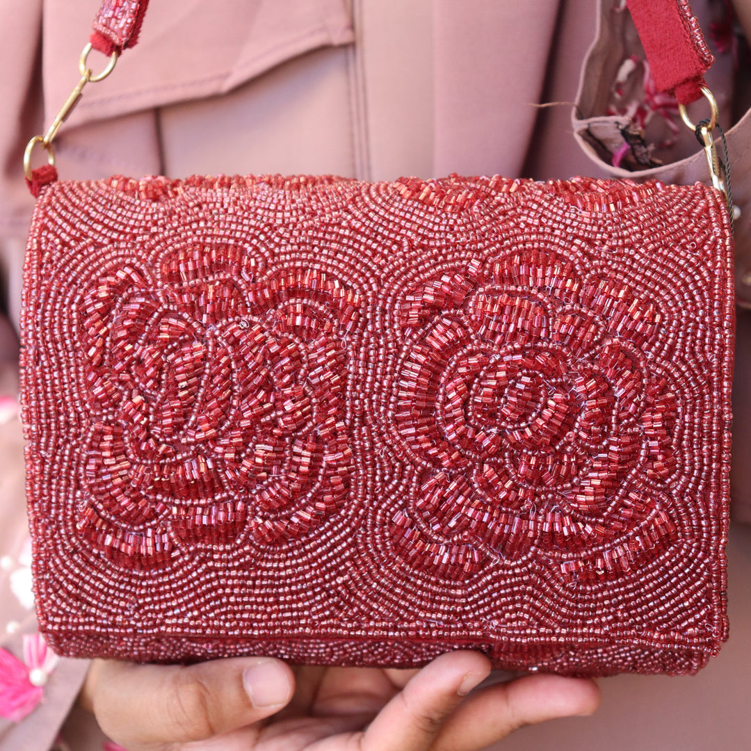 Rose Flap Bag Maroon [SKU:C101313]