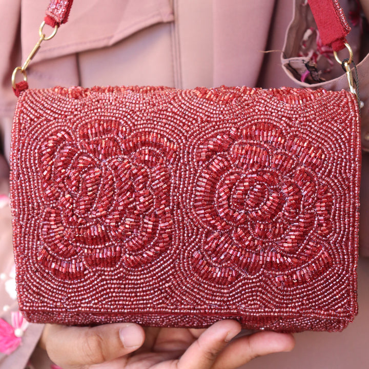 Rose Flap Bag Maroon [SKU:C101313]
