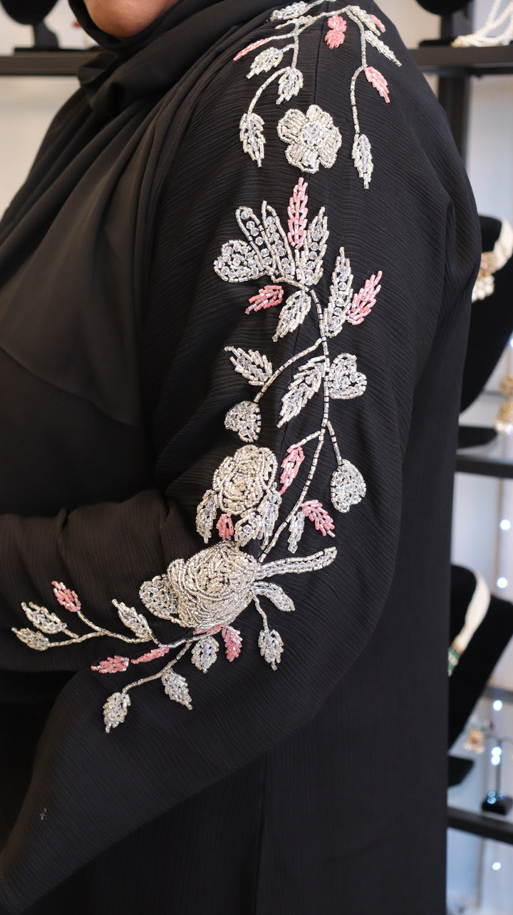 Black Premium Korean Zoom Abaya with Zardozi Work [SKU: A010854]