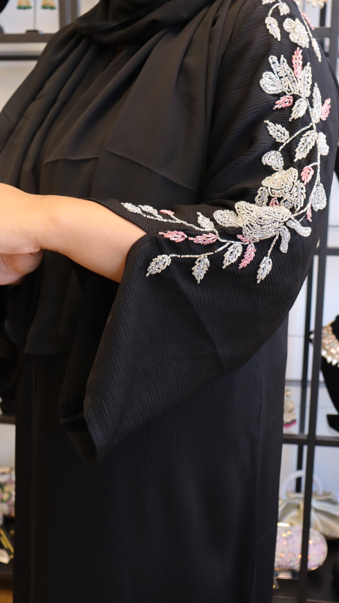 Black Premium Korean Zoom Abaya with Zardozi Work [SKU: A010854]