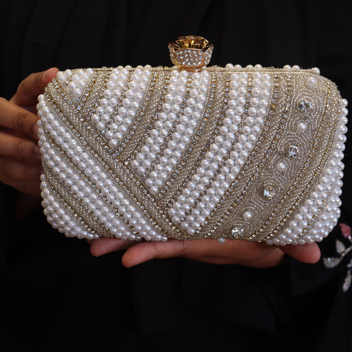 Pearl White Silver clutch [C102003]