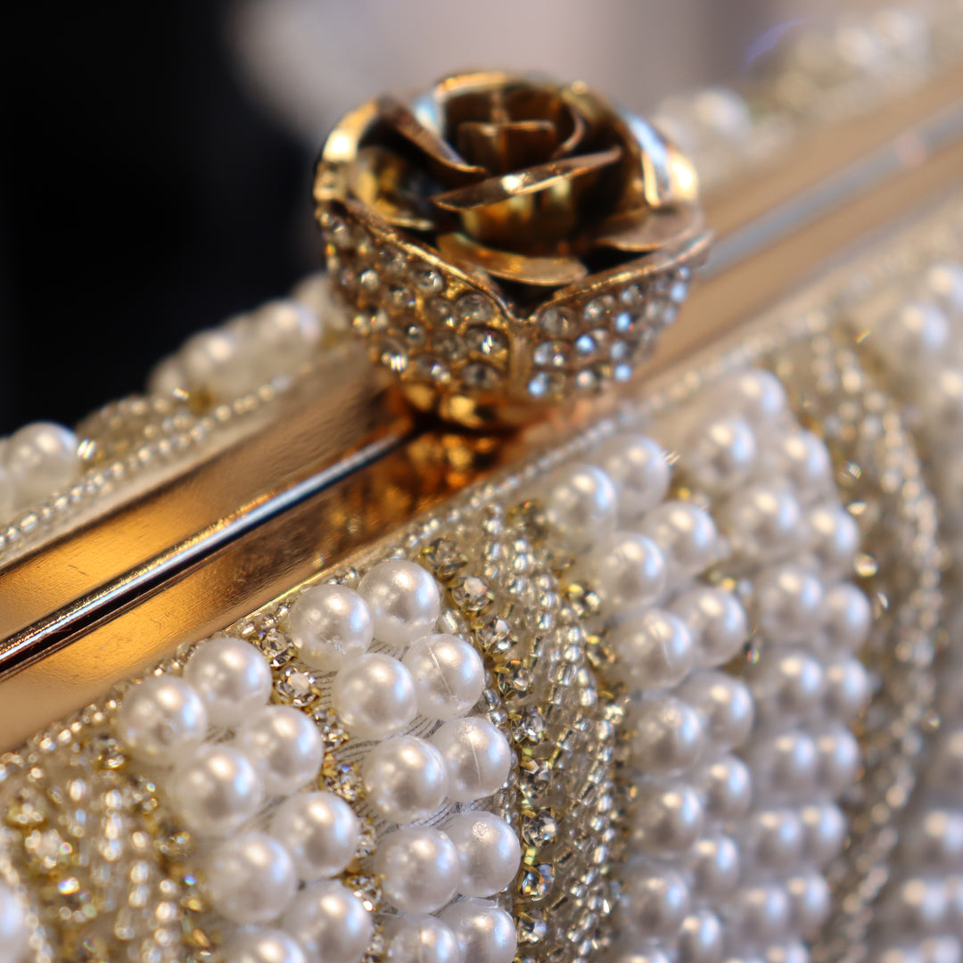 Pearl White Silver clutch [C102003]