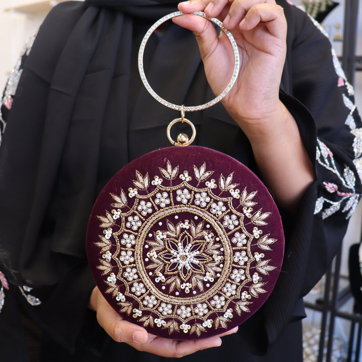 Chakra Round Clutch Wine