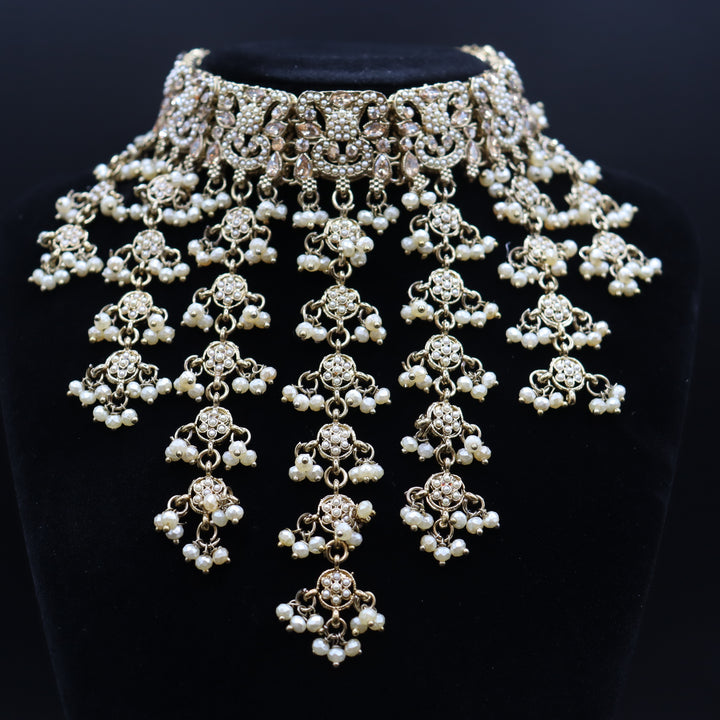 Beige Premium Quality Reverse AD Stone Work Choker Set [SKU: N010912]