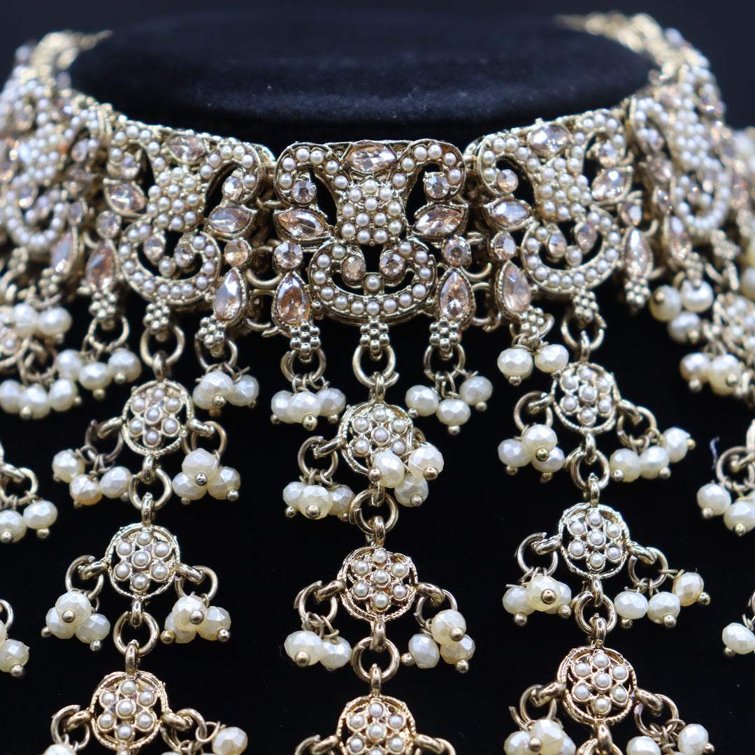 Beige Premium Quality Reverse AD Stone Work Choker Set [SKU: N010912]