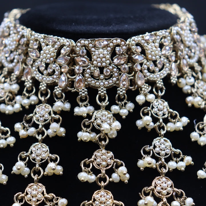 Beige Premium Quality Reverse AD Stone Work Choker Set [SKU: N010912]