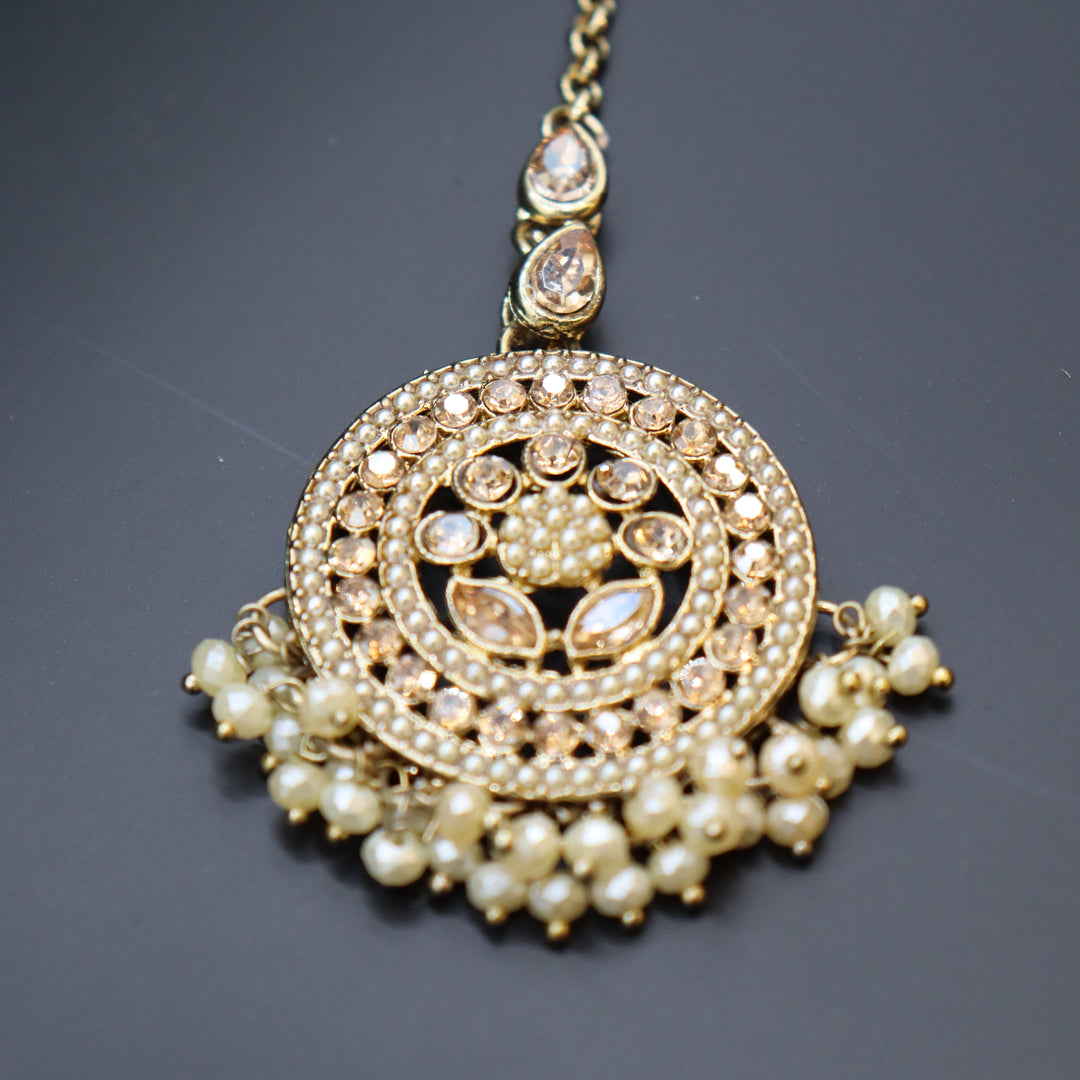 Beige Premium Quality Reverse AD Stone Work Choker Set [SKU: N010912]