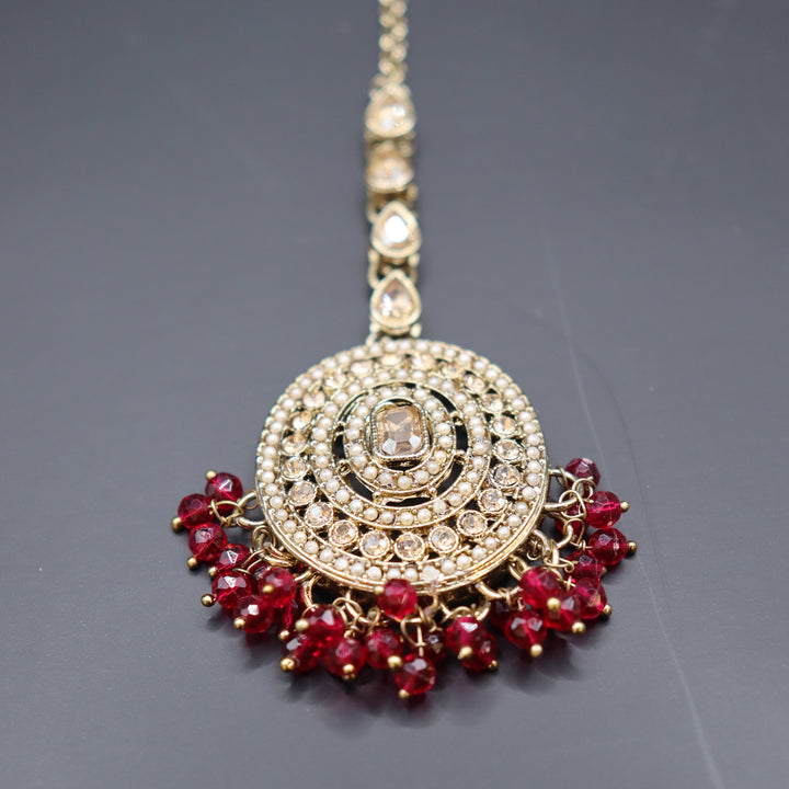 Maroon Premium Quality Reverse AD Stone Work Choker Set [SKU: N010812]