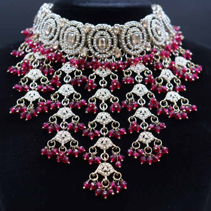 Maroon Premium Quality Reverse AD Stone Work Choker Set [SKU: N010812]