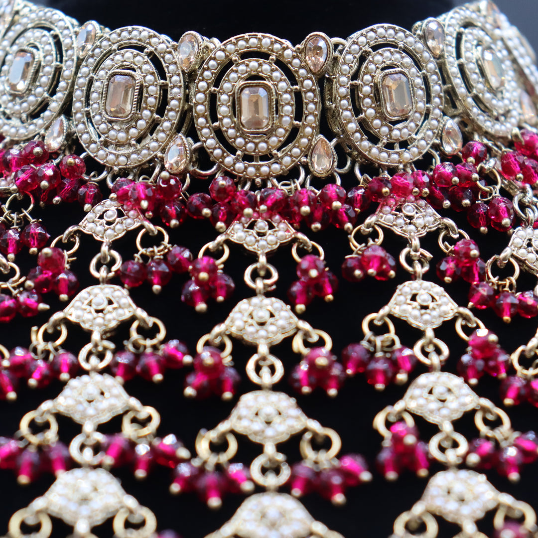 Maroon Premium Quality Reverse AD Stone Work Choker Set [SKU: N010812]