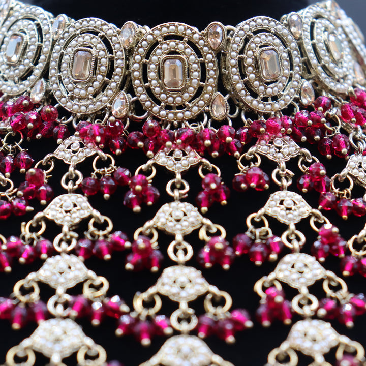 Maroon Premium Quality Reverse AD Stone Work Choker Set [SKU: N010812]