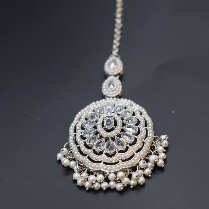 Silver White Premium Pakistani Work Choker Set [SKU: N011961]