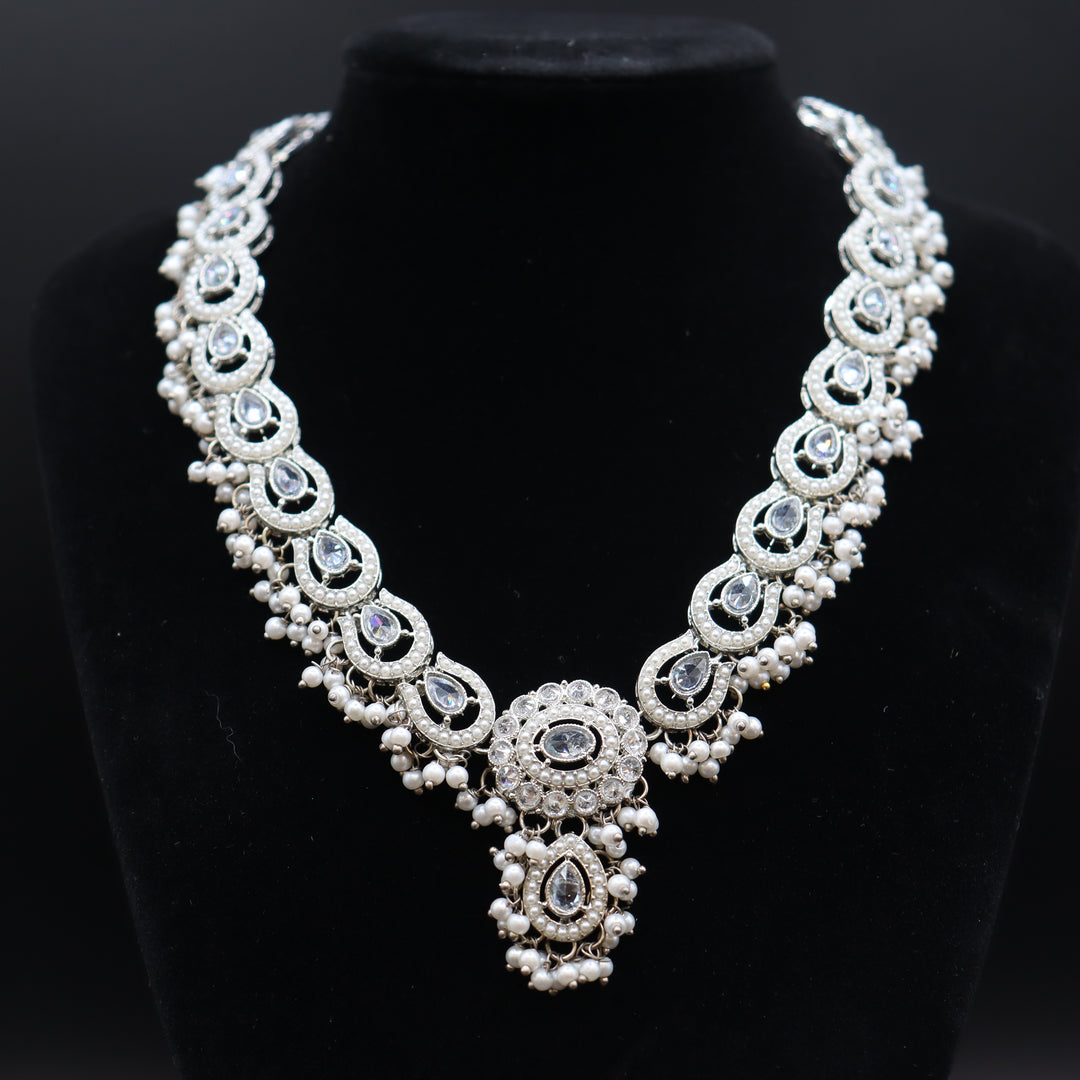 Silver White Premium Pakistani Work Choker Set [SKU: N011961]